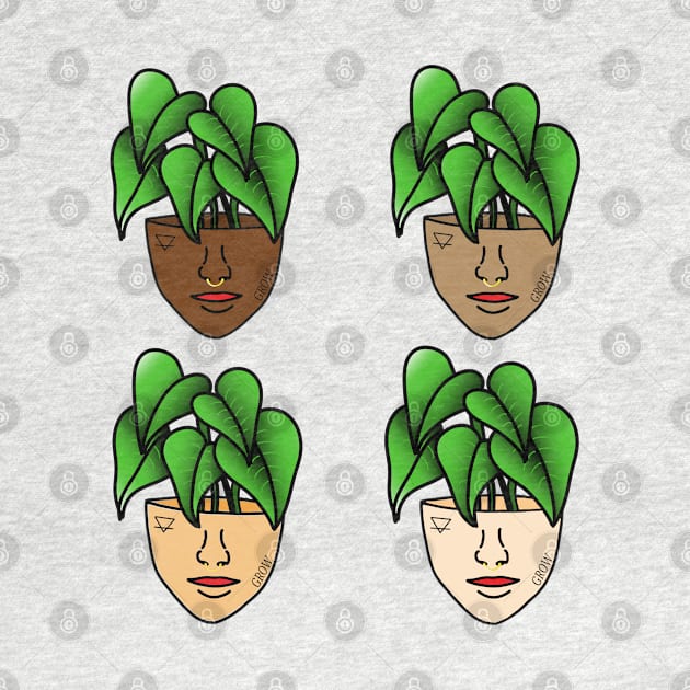 Multicultural Tropical Plant People with Tattoos and Septum Piercing by Tenpmcreations